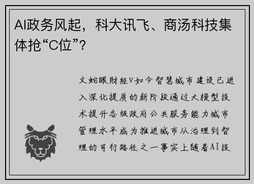 AI政务风起，科大讯飞、商汤科技集体抢“C位”？