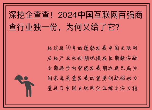 深挖企查查！2024中国互联网百强商查行业独一份，为何又给了它？