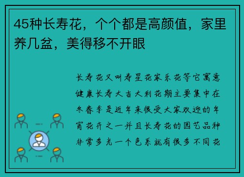 45种长寿花，个个都是高颜值，家里养几盆，美得移不开眼