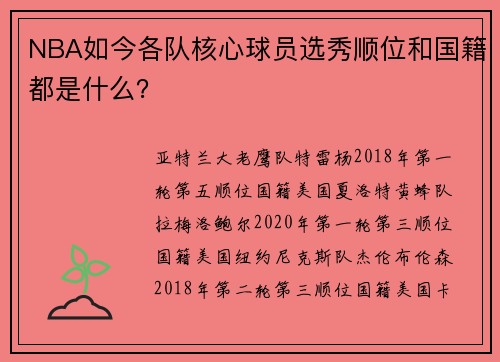 NBA如今各队核心球员选秀顺位和国籍都是什么？