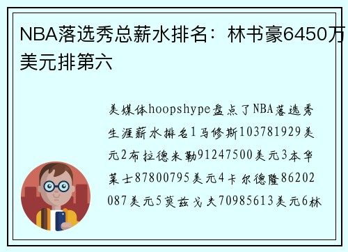 NBA落选秀总薪水排名：林书豪6450万美元排第六