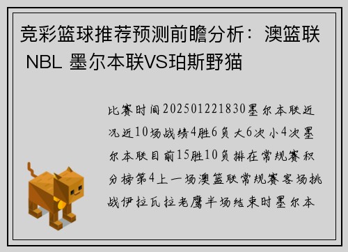 竞彩篮球推荐预测前瞻分析：澳篮联 NBL 墨尔本联VS珀斯野猫