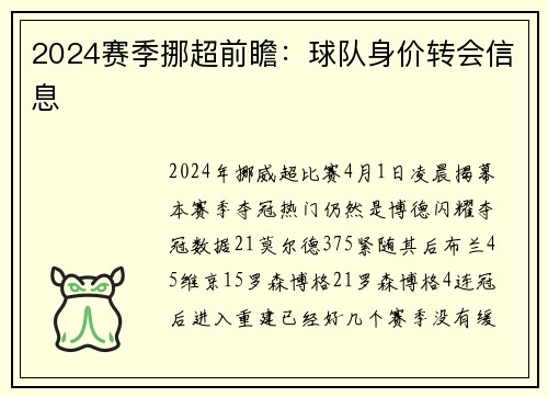 2024赛季挪超前瞻：球队身价转会信息